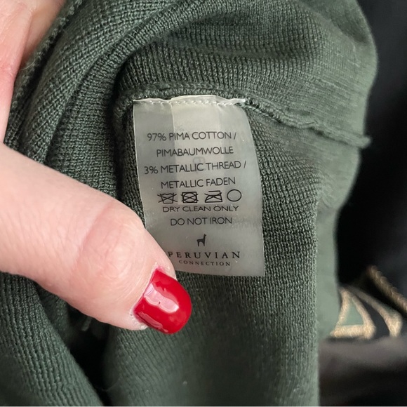 Peruvian Connection Pima Cotton Black Emerald Gold Knit Dress Longsleeve Midi - Picture 5 of 6